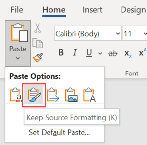 Fix ghost formatting showing the paste keep source formatting option