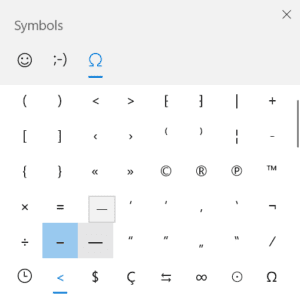 Keyboard shortcuts for proofreaders symbols menu