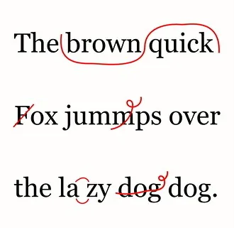 Example proofreading marks.
