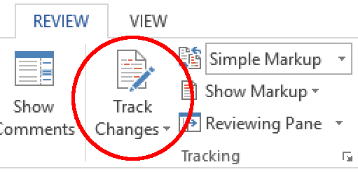 The Track Changes button on the Review toolbar.